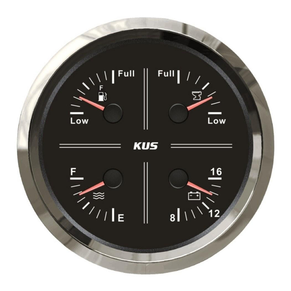 KUS 4'lü Temiz Su + Atık Su + Yakıt + 12V Voltmetre Göstergesi Siyah 111mm