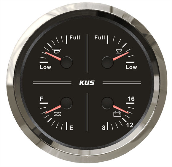 KUS 4lü Temiz Su + Atık Su + Gri Su + 12V Voltmetre Göstergesi Siyah 111mm