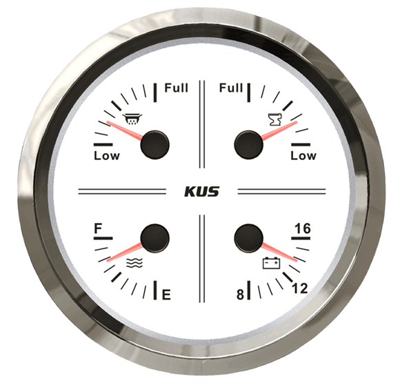 KUS 4lü Temiz Su + Atık Su + Gri Su + 12V Voltmetre Göstergesi Beyaz 111mm