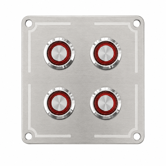 Labarka 4lü Krom Switch Panel Sigortalı Kırmızı LEDli 12-24V