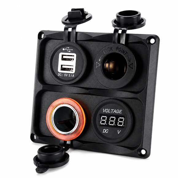Labarka 4lü Panel USB + Çakmaklık + Voltmetre + Çakmak