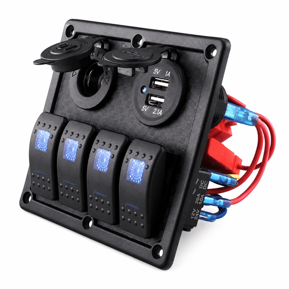 Labarka 4lü Switch Panel USB + Çakmaklık Mavi LEDli