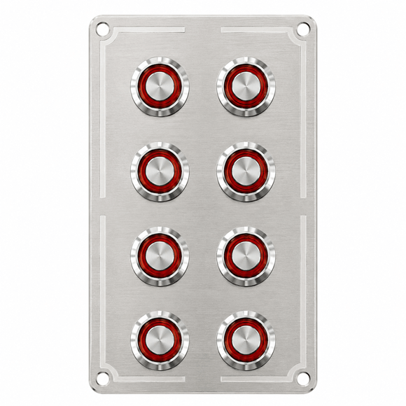 Labarka 8li Krom Switch Panel Sigortalı Kırmızı LEDli 12-24V