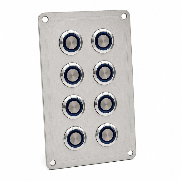 Labarka 8'li Krom Switch Panel Sigortalı Mavi LED'li 12-24V