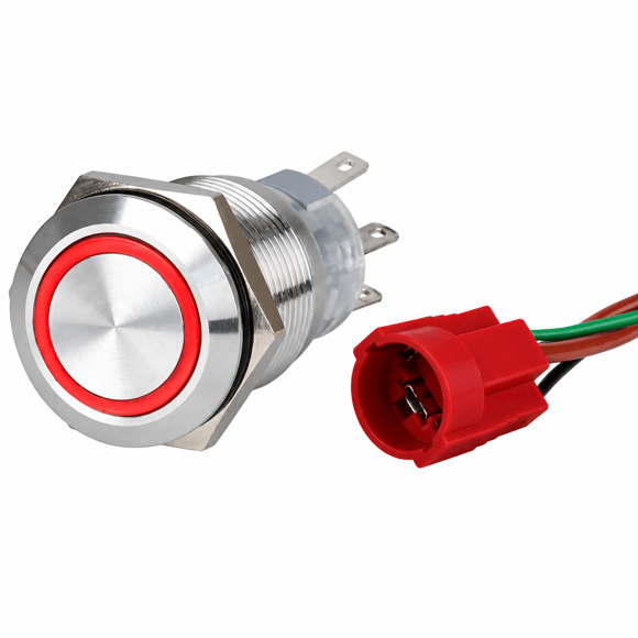 Labarka Kırmızı LED'li Krom Buton (On)-Off 19 mm 15A 12/24V