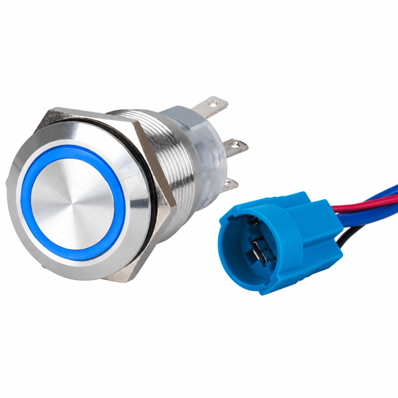 Labarka Mavi LED'li Krom Buton On-Off 19 mm 15A 12/24V