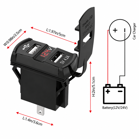 Labarka USB + Voltmetre Soketi 12/24V