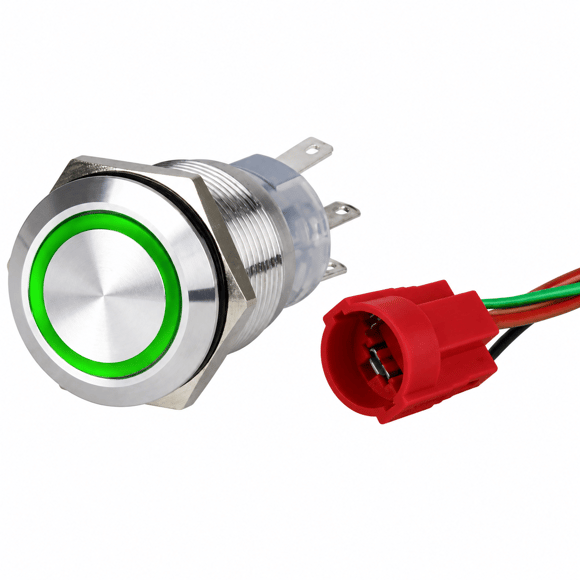 Labarka Yeşil LED'li Krom Buton On-Off 19 mm 15A 12/24V