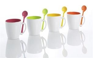 Melamin kupa. 4lü set, kaşıklı