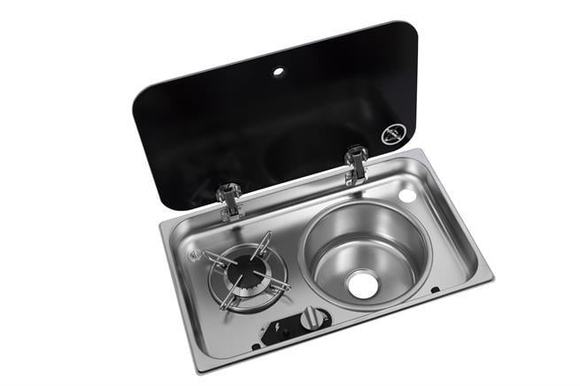 Navy Load Cam Kapaklı Çiftli Ocak ve Sağ Evye NL24000