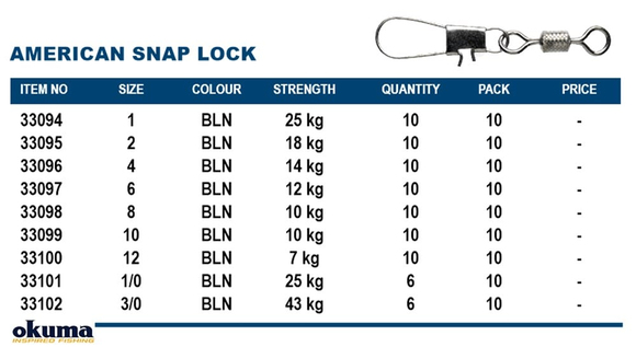 Okuma American Snap Lock Size 10 Adet