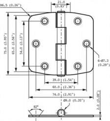Southco Kapaklı Menteşe - Paslanmaz Çelik 75x74 mm