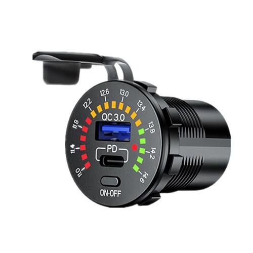 USB Hızlı Şarj Soketi Q3.0 +Type C +Led Voltmetreli Düğmeli