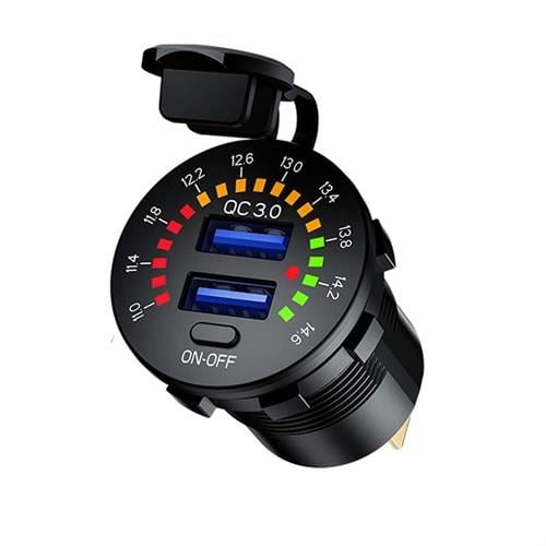 USB Hızlı Şarj Soketi Q3.0 +Led Voltmetreli Düğmeli
