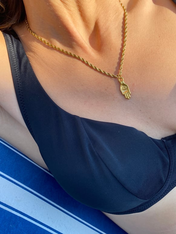 Çelik Burgu Zincir Hamsa Kolye