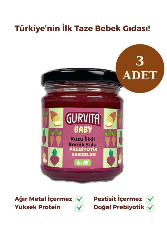 Gurvita Baby Kuzu İlikli Kemik Sulu Prebiyotik Sebzeler 165 gr 3 Adet