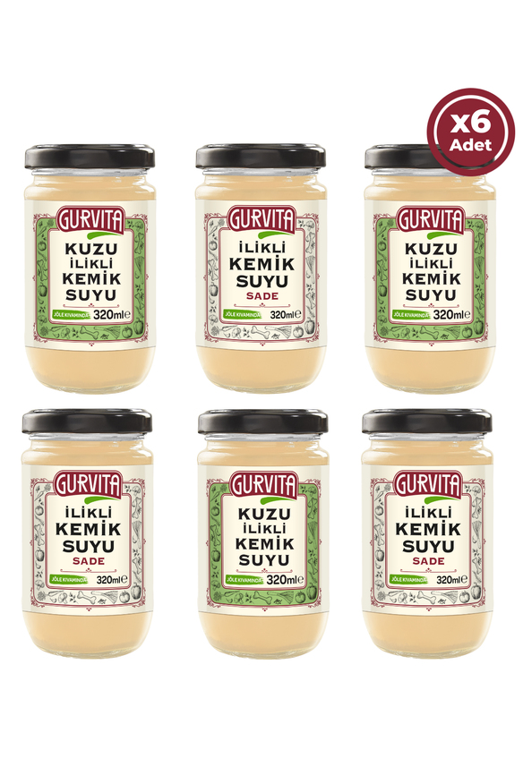 Gurvita İlikli Kemik Suyu 3Ad Dana Sade+3Ad Kuzu 320 Ml 6'lı