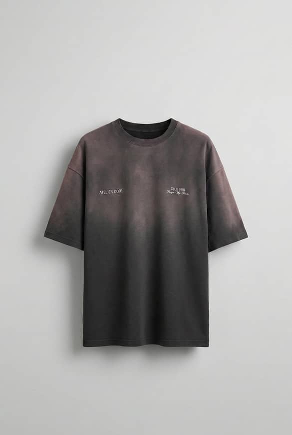 Erkek Renk Geçişli Baskılı Oversize Yıkamalı T-Shirt Koyu Mavi
