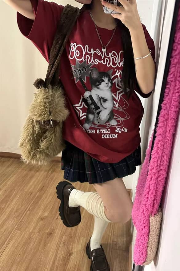 Siyah Anime Nana Qipao Vintage Y2K Kısa Kollu Crop