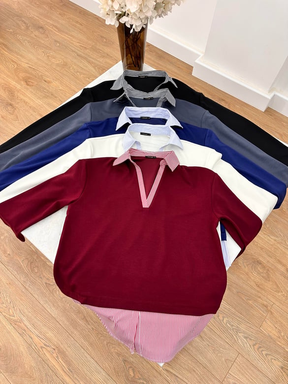  Gömlek Detaylı Modal Sweatshirt - Siyah