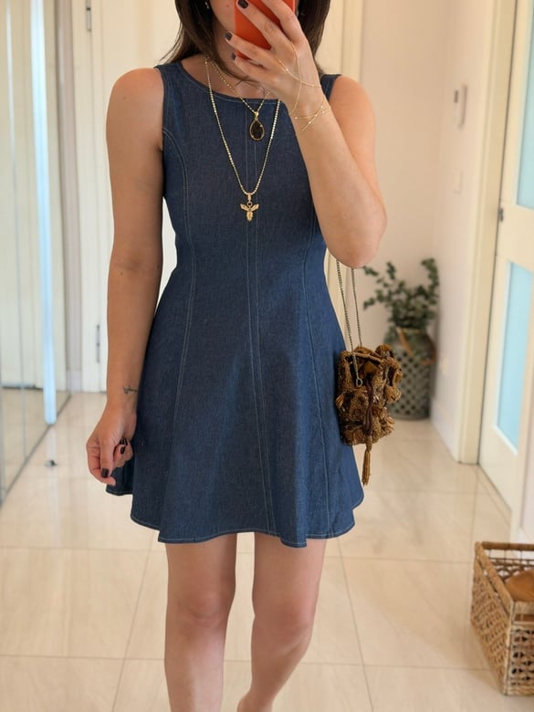 Sıfır Kol Kısa Denim Elbise