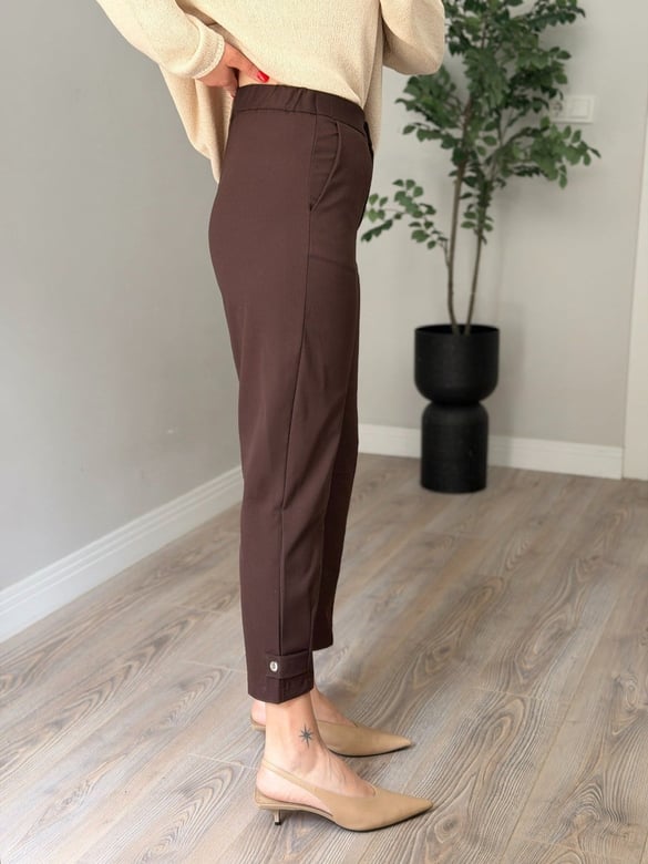 Paça Detaylı Likralı Pantolon - Kahve