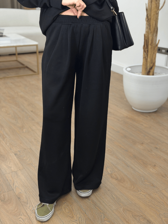 Fermuar Detaylı Sweatshirt Pantolon Modal Takım - Siyah