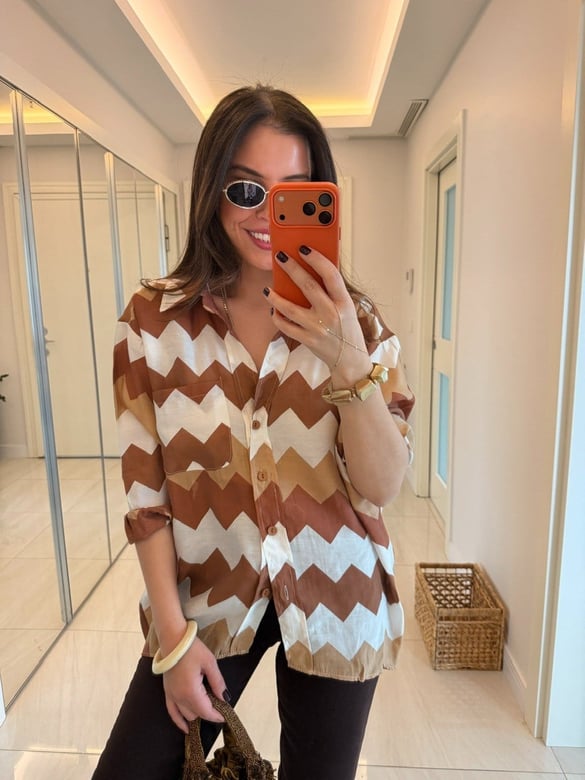 Zigzag Desenli Tensel Gömlek