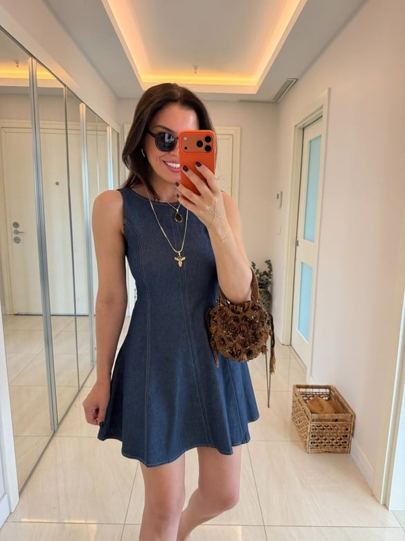 Sıfır Kol Kısa Denim Elbise
