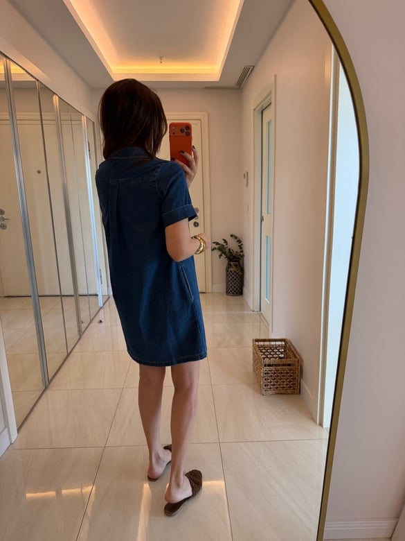 Polo Yaka Kısa Kollu Denim Elbise