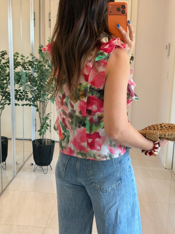 Floral Desen Volanlı Vual Bluz