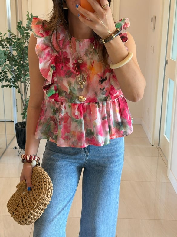 Floral Desen Volanlı Vual Bluz