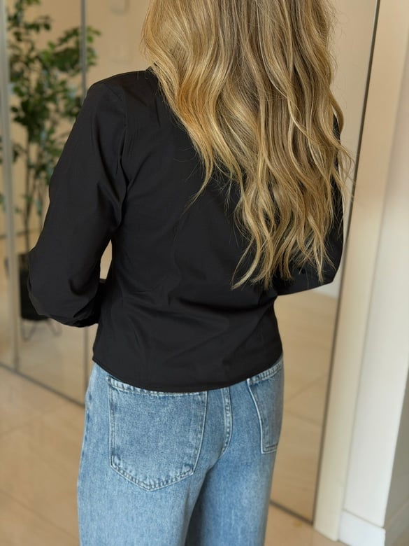 Pamuklu Manşetli Slim Fit Gömlek-Siyah