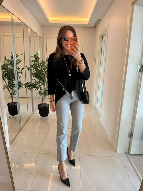 Fermuar Detaylı Modal Sweatshirt-Siyah