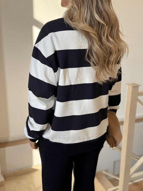 Çizgili Sweatshirt Eşofman Takım - Lacivert