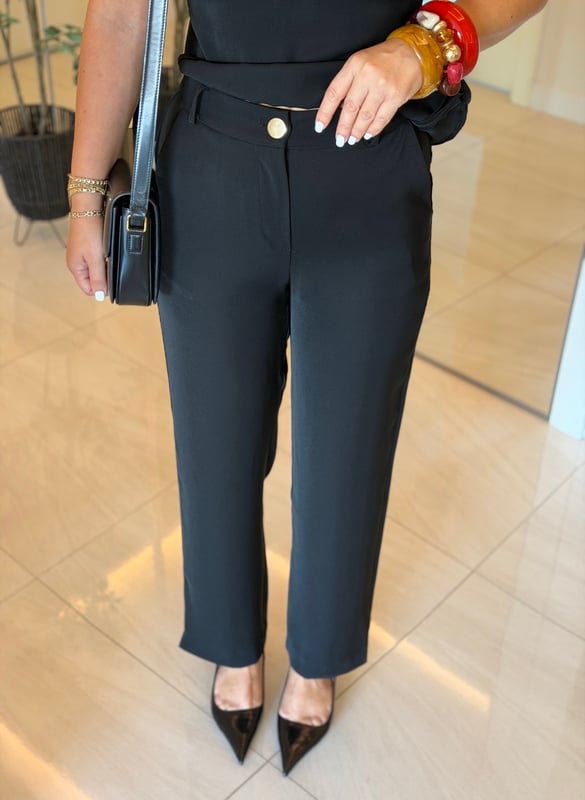 Damla Detaylı Bluz Pantolon Takım - Siyah