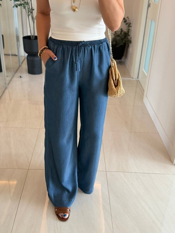 Beli Lastikli Tensel Denim Palazzo - Mavi