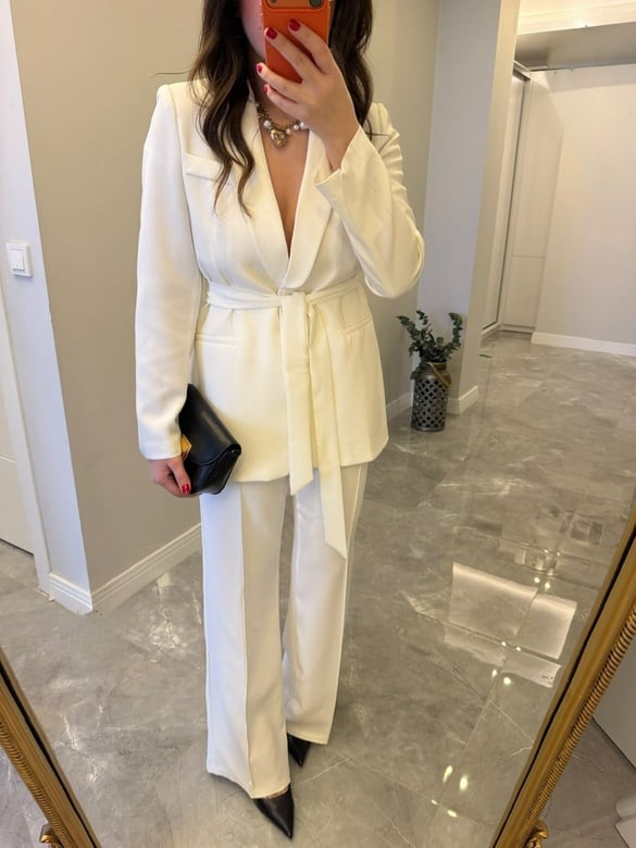 Kuşaklı Ceket Pantolon Takım