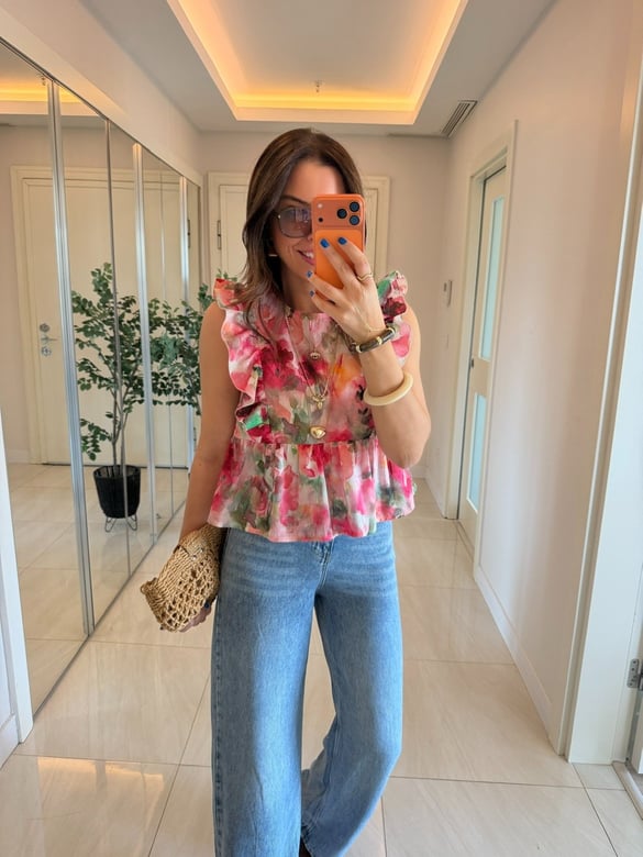 Floral Desen Volanlı Vual Bluz