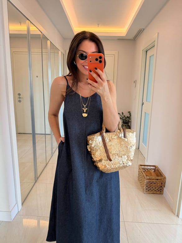 Askıları Ayarlanabilir Denim Elbise 