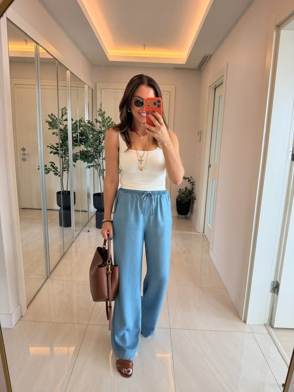 Beli Lastikli Tensel Denim Palazzo - Buz Mavisi