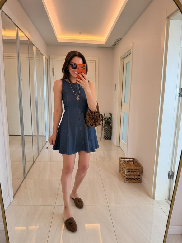 Sıfır Kol Kısa Denim Elbise