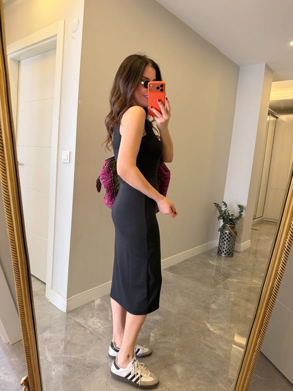 Likralı Fitilli Kolsuz Elbise - Siyah