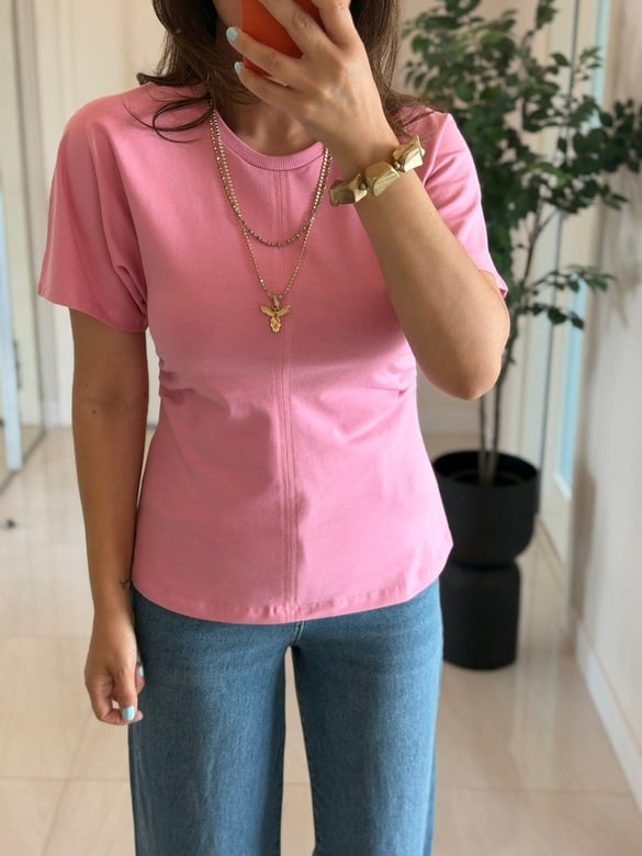 Dilvin Yarasa Kol Tişört-Pembe