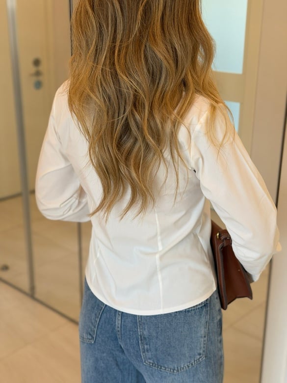 Pamuklu Manşetli Slim Fit Gömlek-Beyaz