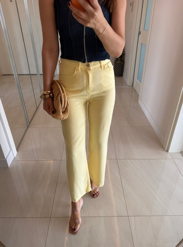 Premium Tensel Denim Pantolon - Sarı