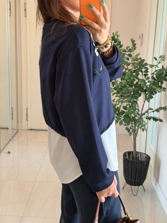 Orijinal Model Nakışlı Gömlekli Sweat - Lacivert