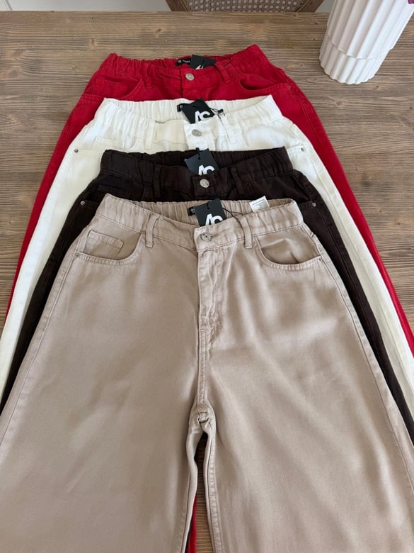 Premium Tensel Palazzo Denim Pantolon - Kahve
