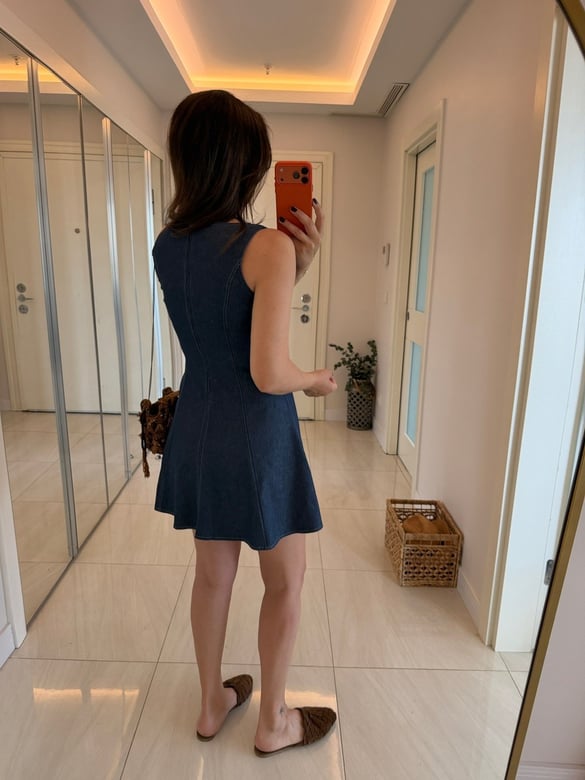Sıfır Kol Kısa Denim Elbise