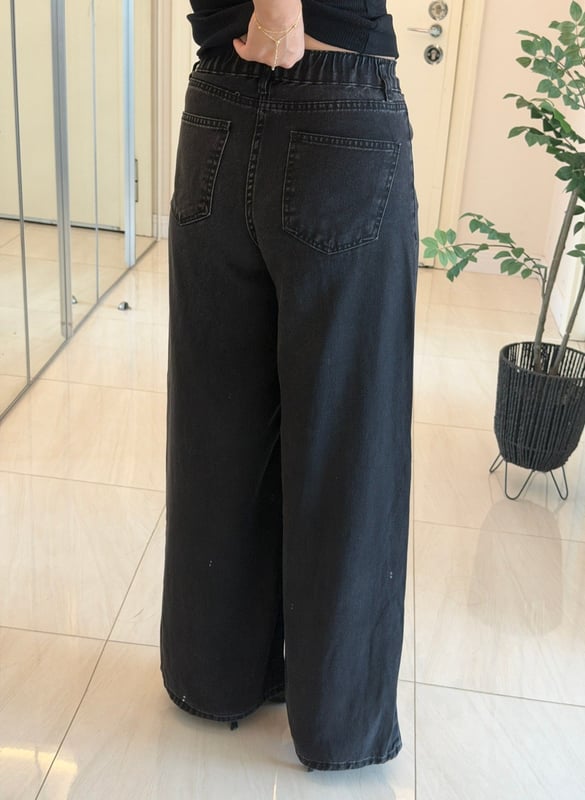 Bel Arkası Lastikli Tensel Denim Palazzo - Antrasit